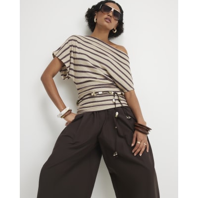 Striped Banded Hem Drape Top