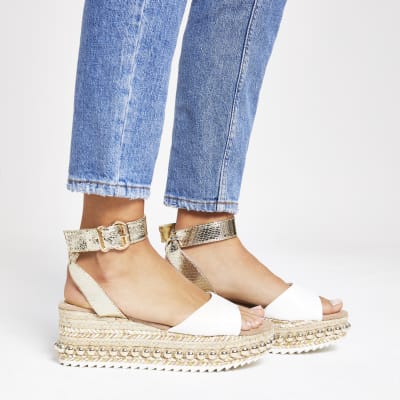 river island tan wedges