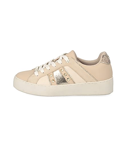 360 degree animation of product Beige studded lace-up trainers frame-3