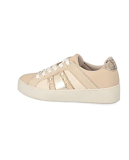 360 degree animation of product Beige studded lace-up trainers frame-4