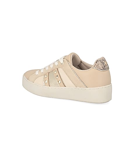 360 degree animation of product Beige studded lace-up trainers frame-5