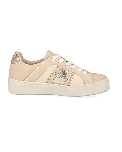 360 degree animation of product Beige studded lace-up trainers frame-15