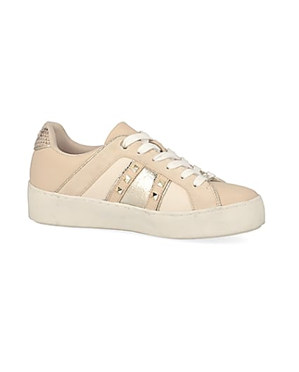 360 degree animation of product Beige studded lace-up trainers frame-16