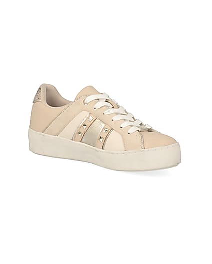 360 degree animation of product Beige studded lace-up trainers frame-17