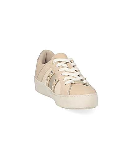 360 degree animation of product Beige studded lace-up trainers frame-19