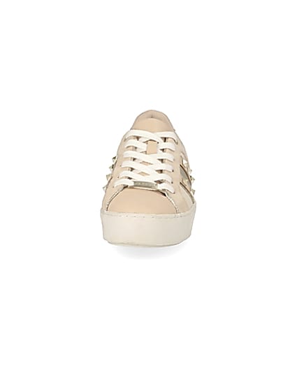360 degree animation of product Beige studded lace-up trainers frame-21