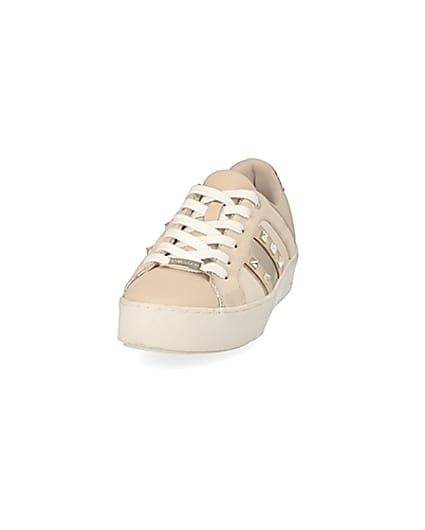 360 degree animation of product Beige studded lace-up trainers frame-22