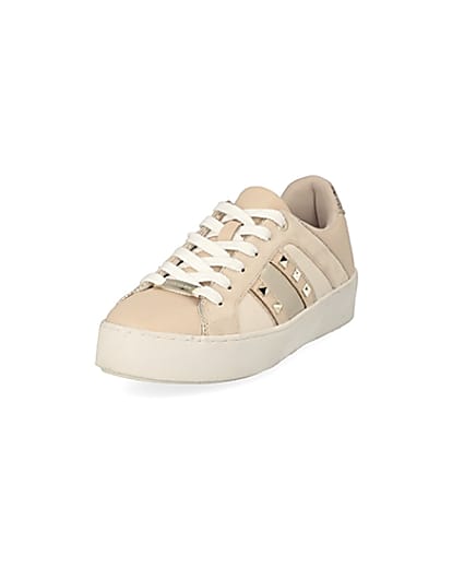 360 degree animation of product Beige studded lace-up trainers frame-23