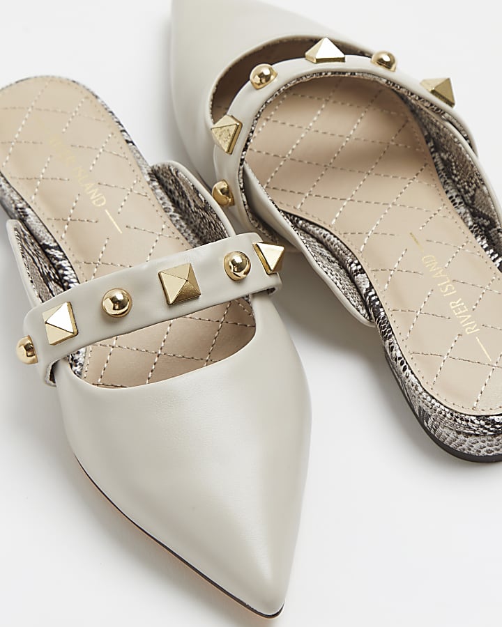 Beige studded mules
