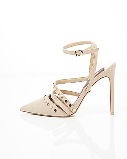 360 degree animation of product Beige studded pointed toe strappy court shoes frame-21