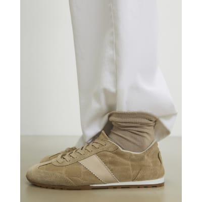 Beige Suede Elastic Back Trainers