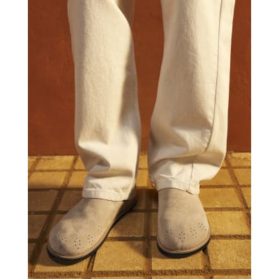 Beige Suede Western Style Mules