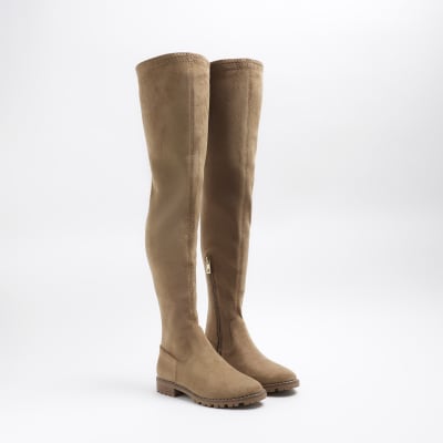 Light beige over the knee outlet boots