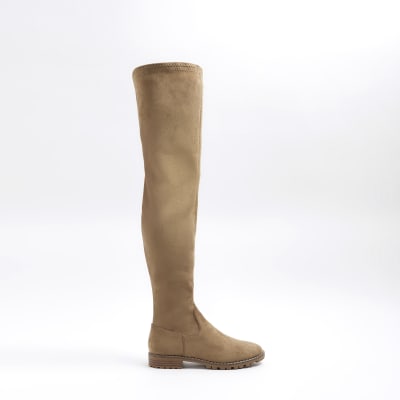 Beige over sale the knee boots