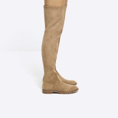 Beige boots over the hot sale knee