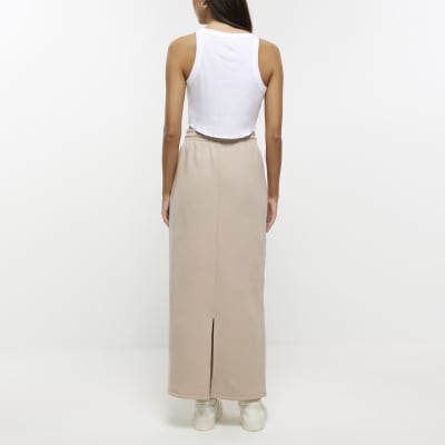 Beige sweat midi skirt | River Island