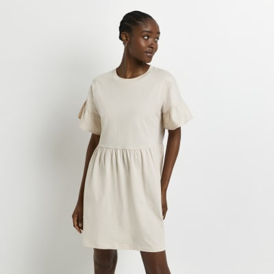 Beige t-shirt mini dress