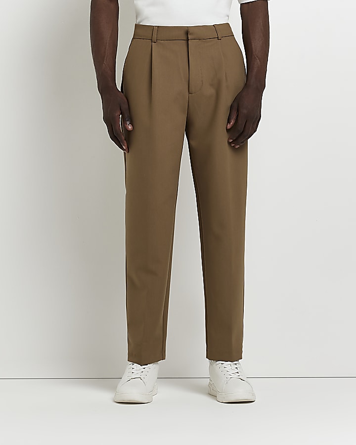 Beige Tapered fit Twill Trousers