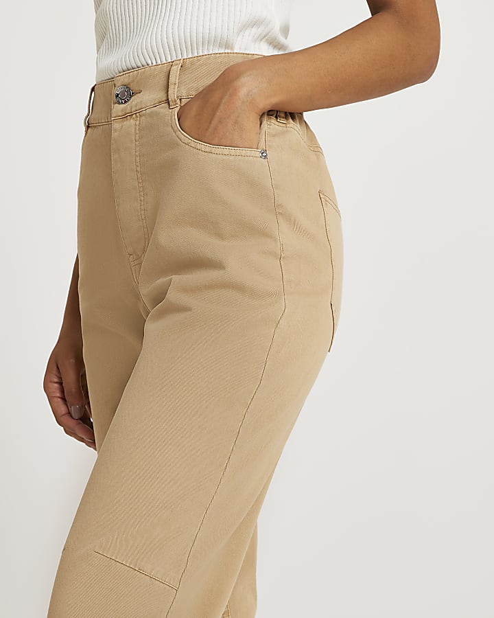 Beige tapered twill trousers