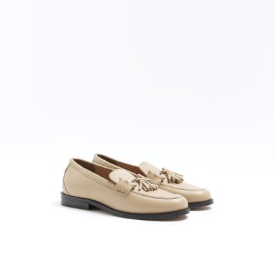 Beige tassel leather loafers River Island