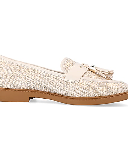 360 degree animation of product Beige tassel trim loafers frame-16