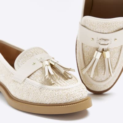 Beige tassel trim loafers River Island