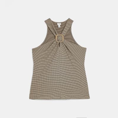 Beige textured halter neck top
