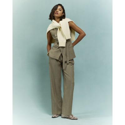 Beige Tie Detail Trousers
