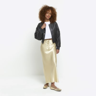 Beige leather shop skirt river island