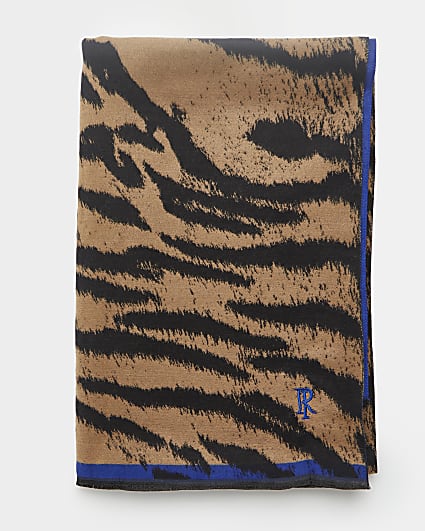 Beige tiger print oversized scarf