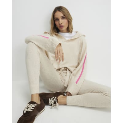 Beige Tipped Hooded Jumper