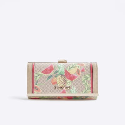 Beige Tropical Fruit Monogram Print Purse