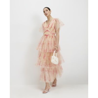 Beige Tulle Midi Maxi Dress