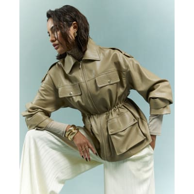 Beige Utility Cinched Waist Jacket