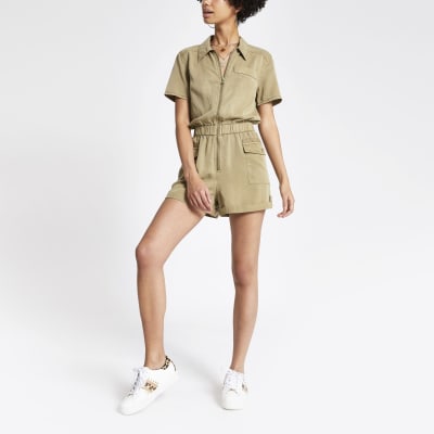 river island khaki playsuit