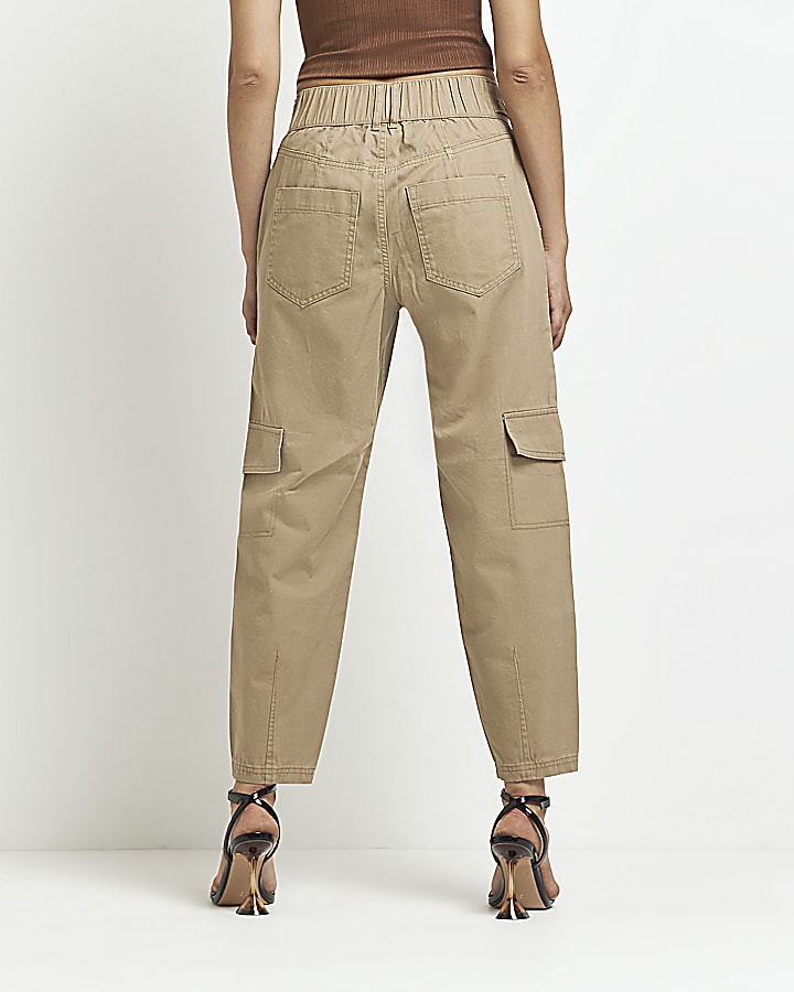 Beige utility tapered trousers