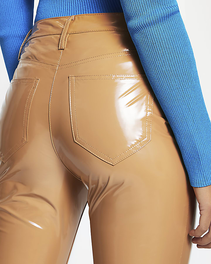 Beige vinyl super fitted trousers
