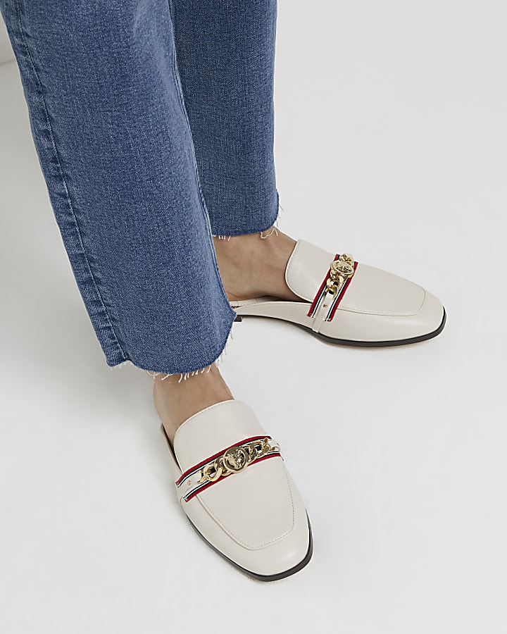 Beige wide fit backless loafers