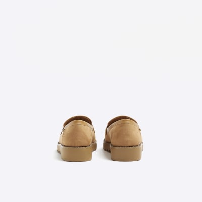 Beige wide fit diamante loafers River Island