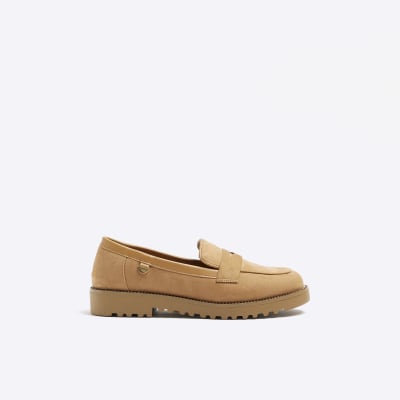 Beige wide fit diamante loafers River Island