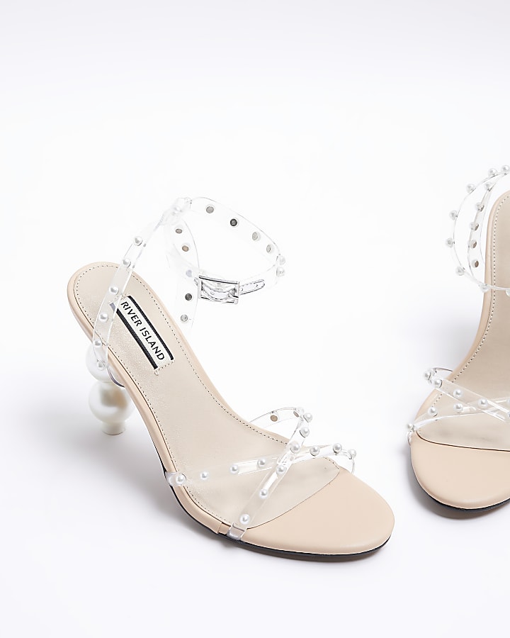 Beige wide fit embellished heeled sandals