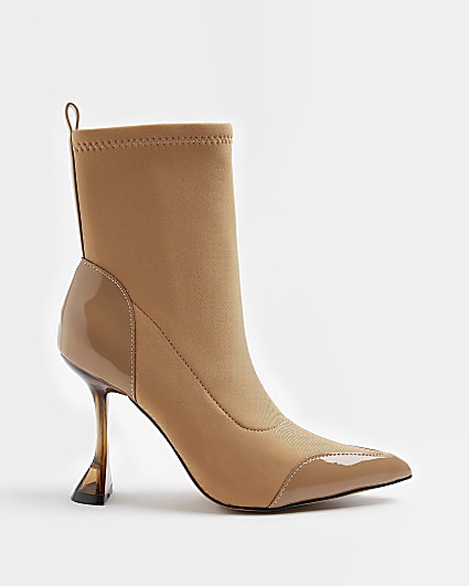 Beige wide fit heeled ankle boots