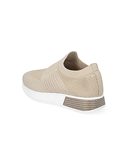 360 degree animation of product Beige wide fit knitted runner trainers frame-6