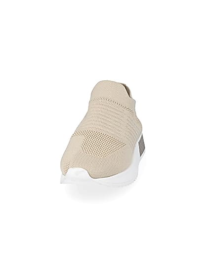 360 degree animation of product Beige wide fit knitted runner trainers frame-22
