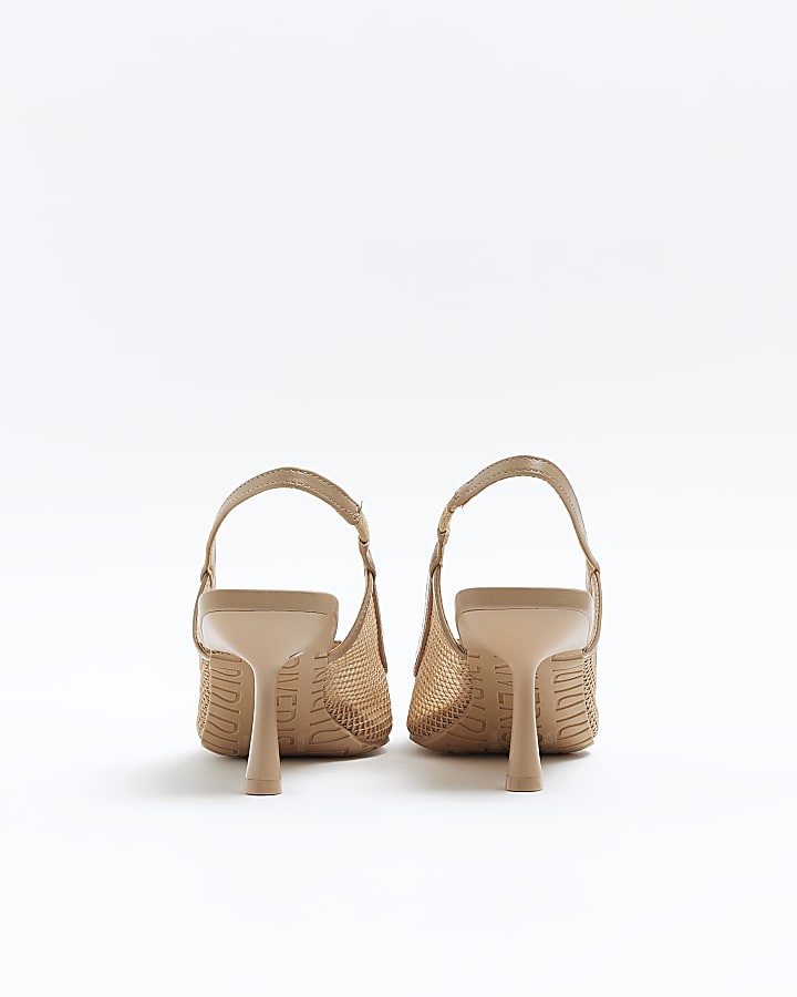 Beige wide fit mesh court heeled shoes