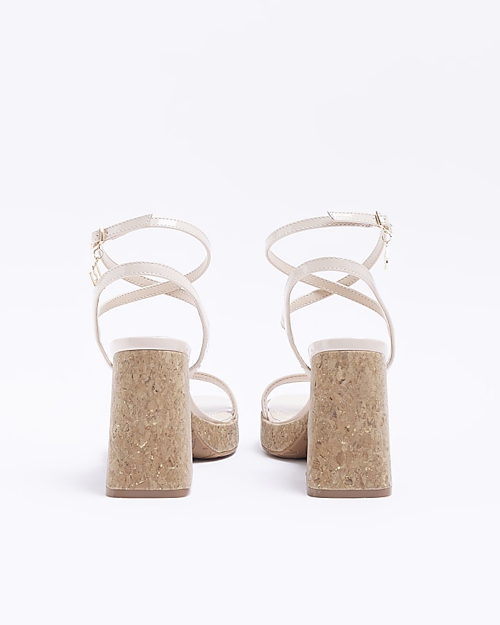 Beige wide fit platform heeled sandals