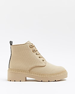 Beige wide fit RI monogram ankle boots