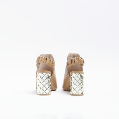 Beige wide fit scrunched open toe shoe boots