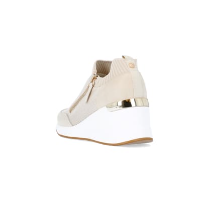 360 degree animation of product Beige wide fit slip on wedge trainers frame-7