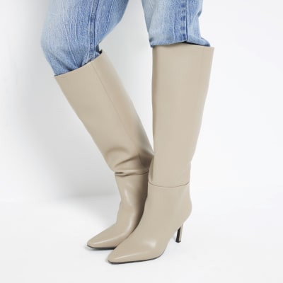 Beige Wide Fit Straight Knee High Boots River Island